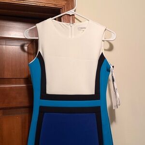 Calvin Klein Color Panel Sheath Dress White Blue Navy